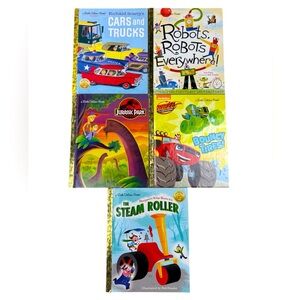 Little Golden Book Lot Cars Trucks Steam Roller Jurassic Park Blaze & Robots